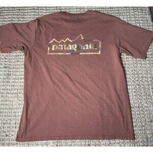 Patagonia T Shirt Mens Medium Logo Back Graphic Responsibili Tee Maroon
